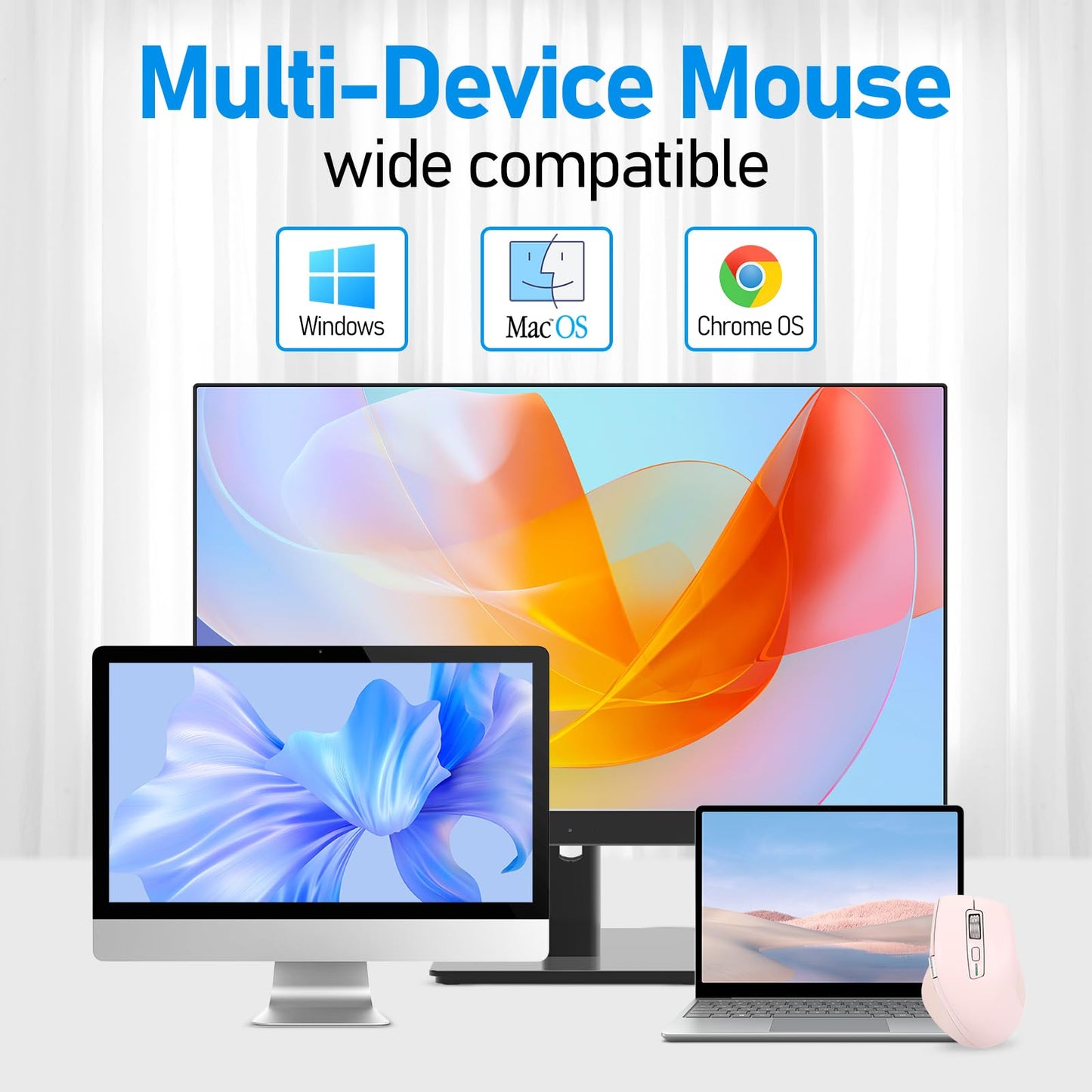 Wireless Side Scroll Mouse with Multi-Device, Ergonomic Computer Mice with Smart Flying Scroll, Quiet Click for Computer, Laptop, iPad, Tablet, MacBook (Grey)