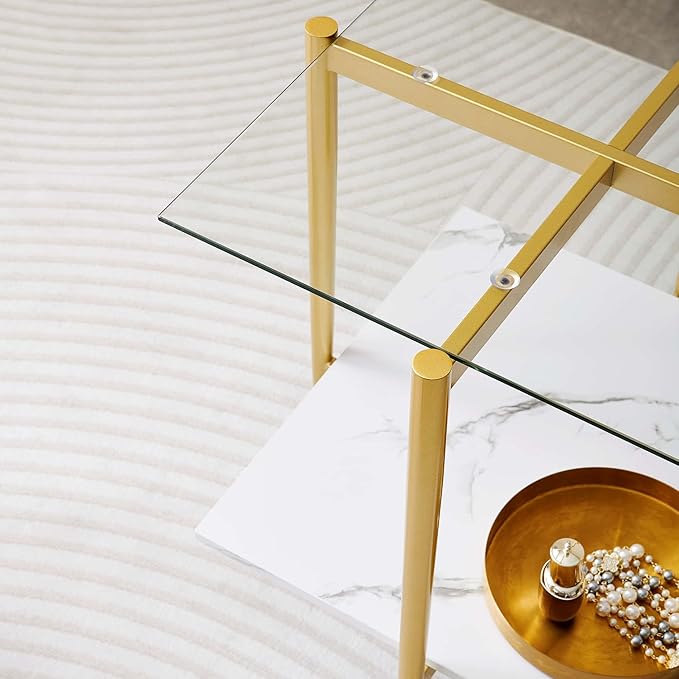 LumFurn Square Glass End Table, Mid-Century Modern Design Sofa Table,