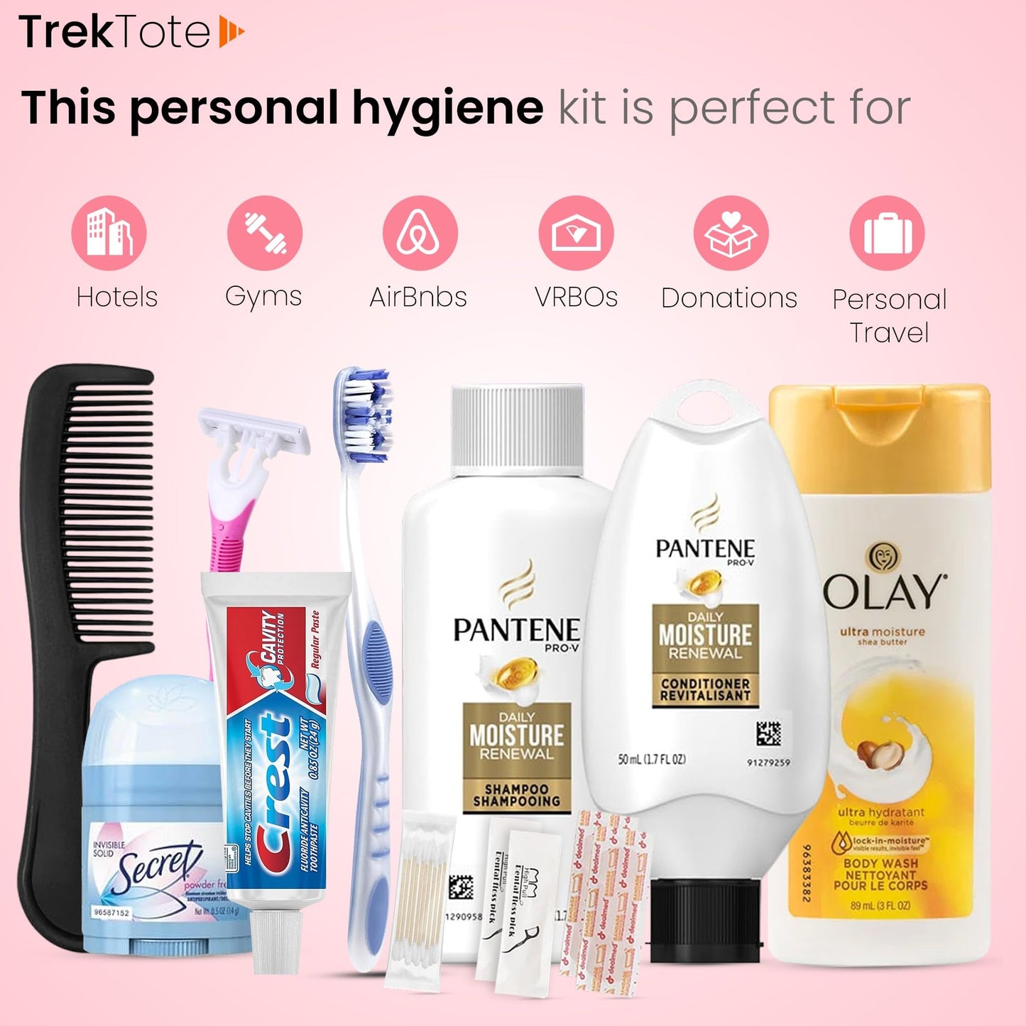 Trektote Travel Toiletry Kit For Women – 15 Piece Set of Travel Size Toiletries, TSA Compliant, Travel Essentials, Includes Shampoo And Conditioner, Body Wash, Toiletry Bag & More