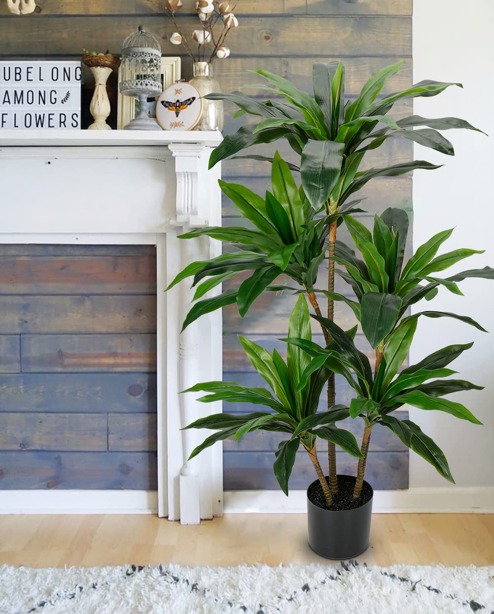 Artificial Dracaena Tree 4ft Tall Faux Dracaena Plants Fake Silk Fragrans Tree with Pot for Living Room Floor Indoor Outdoor Office Home Decor Gift for Housewarming