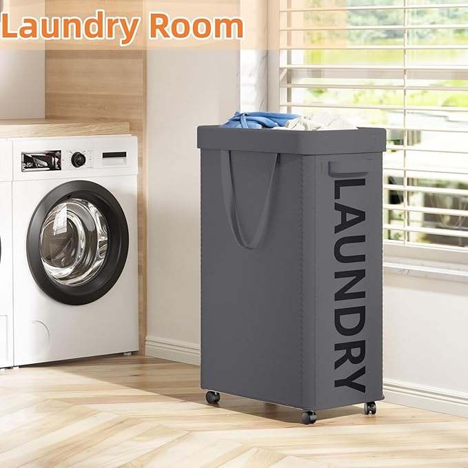 2 Pack Laundry Basket with Wheels, 90L Rolling Laundry Hamper with Wheels