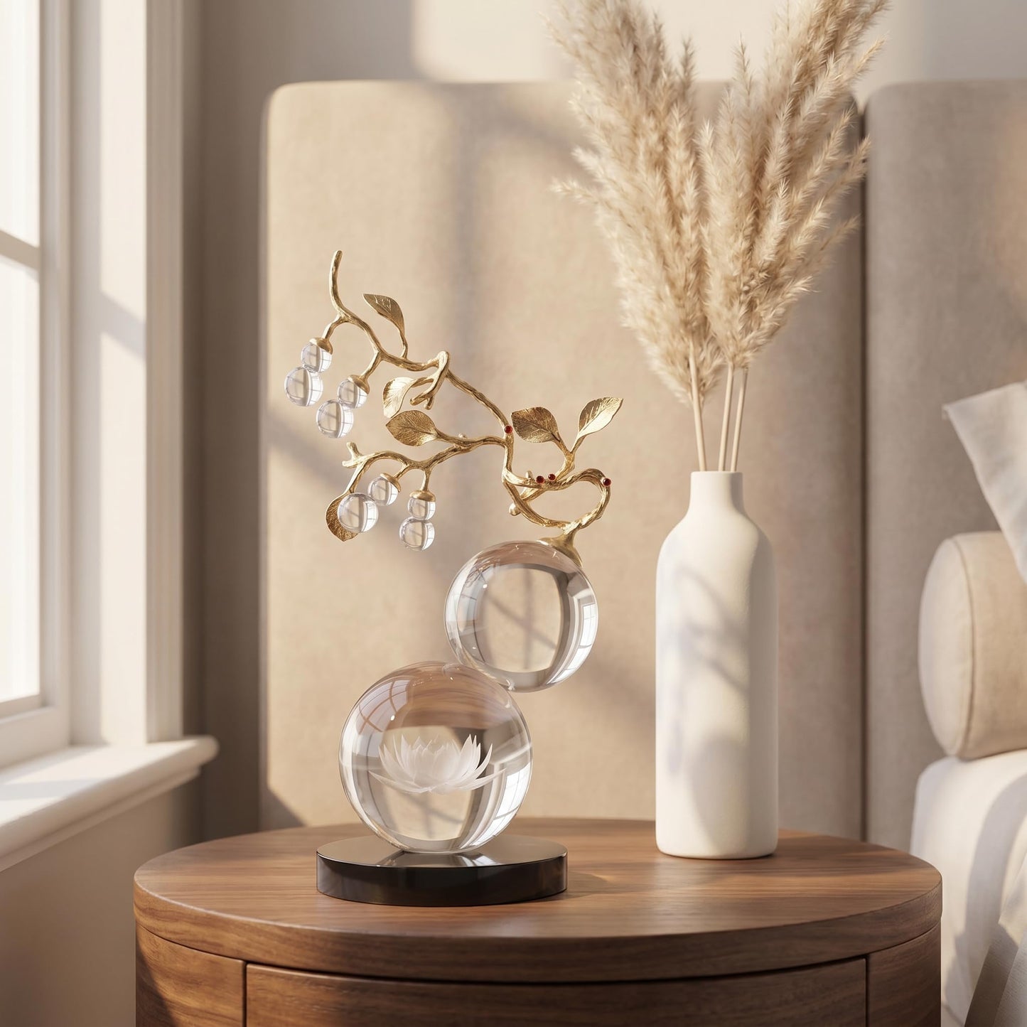 Mataura Large Glass Sculpture Decor, Nature Inspired Decorative Statue with Gold Metal Branch - Minimalist Tabletop Sculpture Home Decor for Desk Living Room Shelf Office - Unique Housewarming Gift
