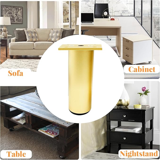 Set of 4 Aluminum Alloy Furniture Legs 4 Inch Height, 1.5 Inch Diameter