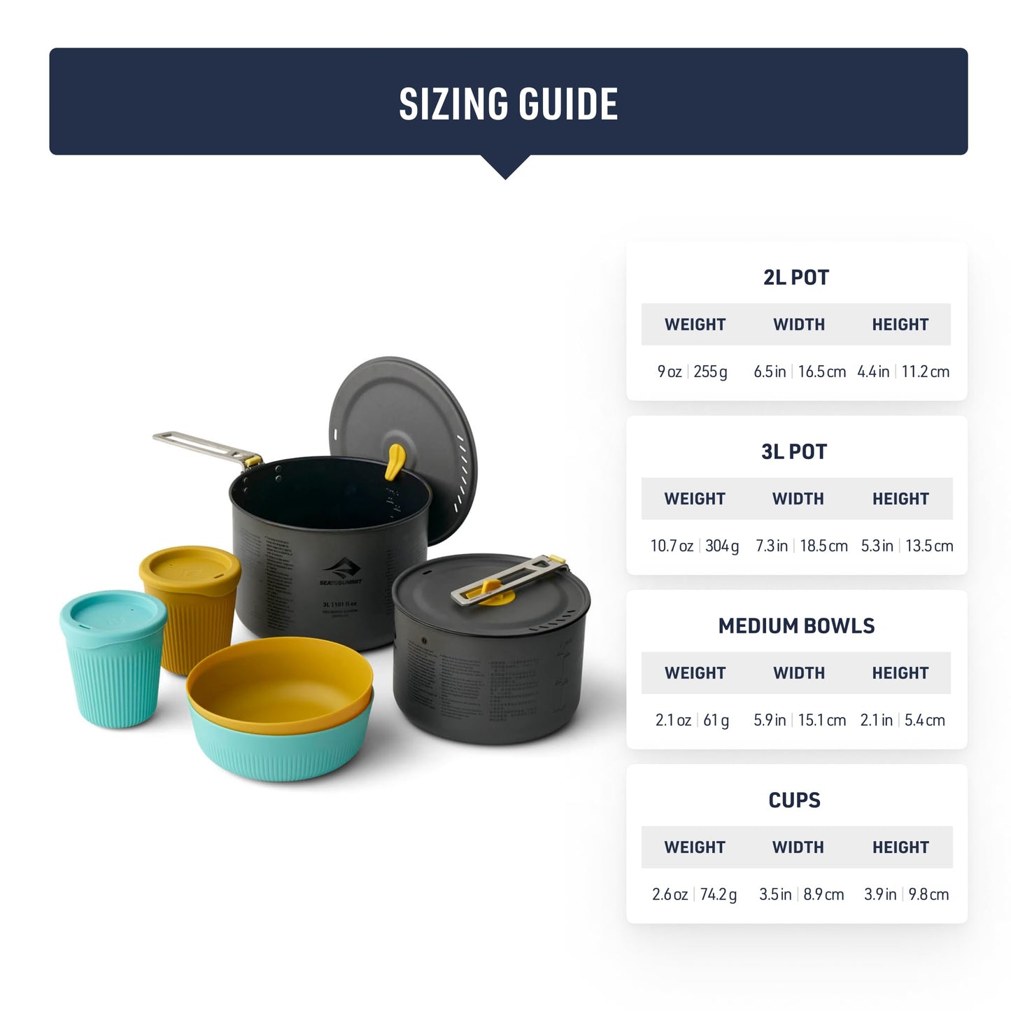 Sea to Summit Frontier Ultralight Two Pot Cook Set for Camping, 2-Person (2 Pots, 2 Bowls, 2 Cups)