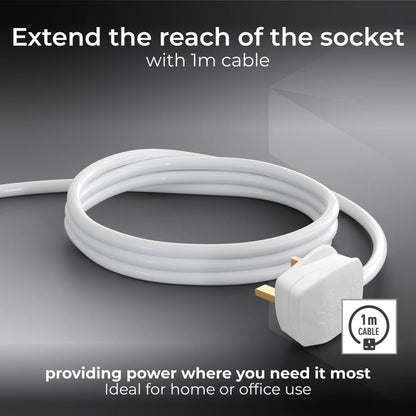 Masterplug Four Socket Extension Lead, Unswitched, 1 Metre Cable, 4-Way Plug Extension Cable, Power Strip, Basic Power, White, 13A, 4G, 1m, BFG110N
