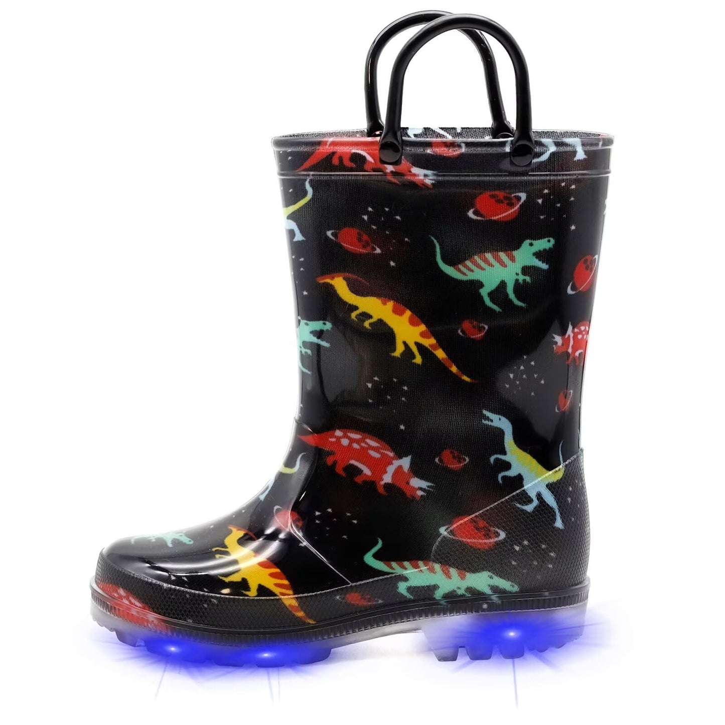 EUXTERPA Girls Boys Unisex Kids Wellies, Light Up Falshing Glitter Child Wellies With Handle for Baby Toddler Children Little Kid Size 12