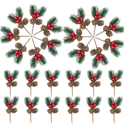 YGbridge Christmas Floral Picks, 50Pcs Pine Cone Holly Berry Stems for Crafts, Artificial Christmas Picks and Sprays, Red Berry Branches Greenery for Christmas Home Decor, Garland, Wreath (50)