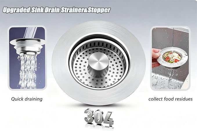 1Count 3-in-1 Kitchen Sink Drain Strainer & Stopper