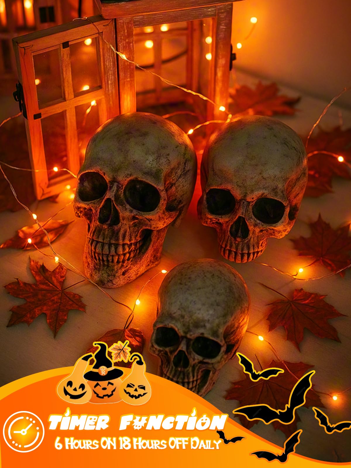 4 Pack 20FT 60LED Battery Operated Fairy Fall Lights with Timer, Waterproof Battery String Lights Outdoor Indoor, Battery Twinkle Lights for Bedroom Thanksgiving Day Party Halloween (Orange)