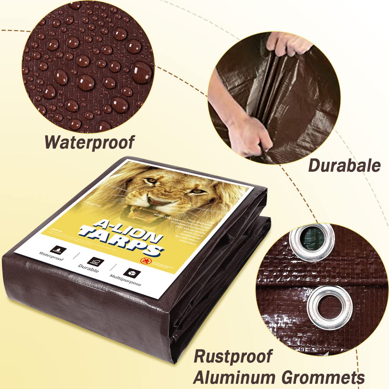 40x60Ft,Tarps Heavy Duty Waterproof, 10Mil Poly Tarps, Brown Multipurpose Tarpaulin with Metal Grommets, Edge Reinforcement Tear Resistant, UV Resistant, Camping, Outdoor Coverings