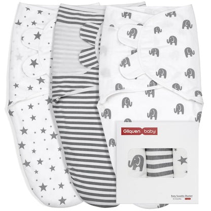 GLLQUEN BABY Baby Swaddle Wraps for 0-3 Months Newborn,Oeko-tex100,100% Breathable Organic Cotton Fabric Swadding Blankets,3 Pack(New Grey)