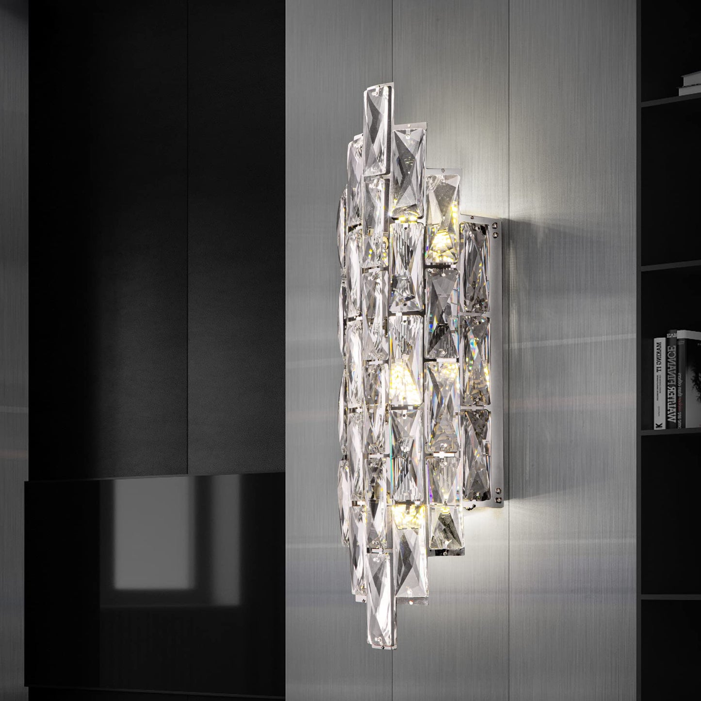Modern Crystal Chrome Wall Sconces, Wall Light Fixtures, Indoor Wall Lamp, Vanity Wall Mount Lamps for Living Room Bedroom Bathroom Bedside Hallway Stairway