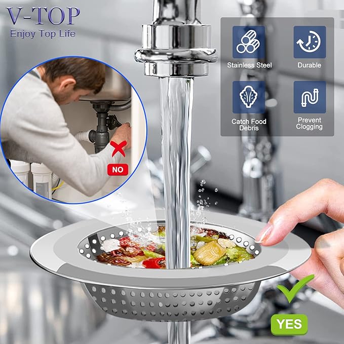 Kitchen Sink Drain Strainer, 4 Pack Stainless Steel and Black Mesh Sink Strainer