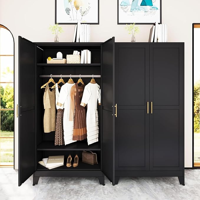 erosoei 71 "Metal Armoire Wardrobe Closet, Steel Clothing Storage Cabinet