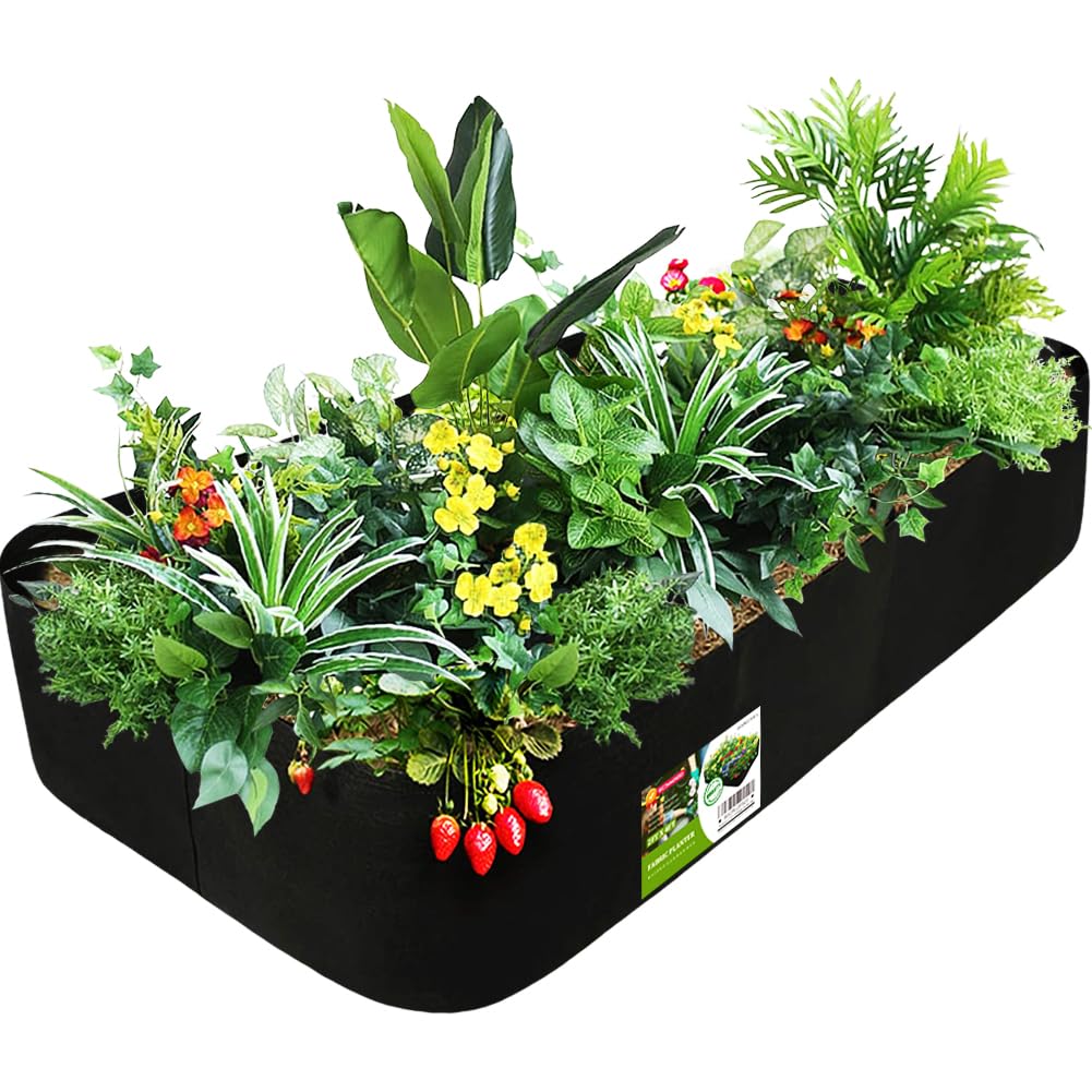 Roveinsia Fabric Raised Garden Bed, 58 Gallon 2 Grids Rectangle Garden Grow Bags, 2x4 FT Breathable Planter Raised Beds for Growing Vegetables Flowers Herb, Raised Planters for Outdoor Plants
