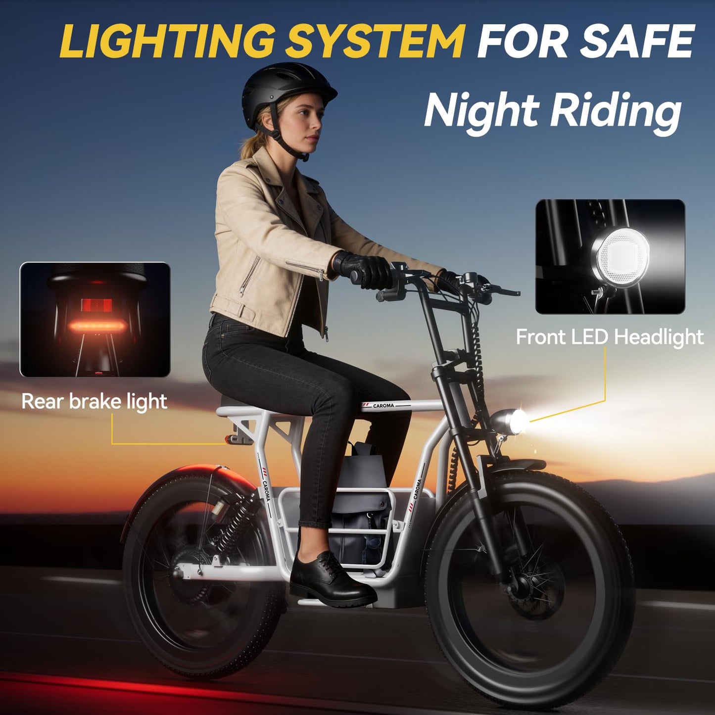 Caroma Electric Scooter for Adults with Seat Peak 1000W, 20" All-Terrain Fat Tire Electric Bike,Dual Shock Absorbing, 25 Miles & 20MPH Top Speed E-Scooter with Basket for Pet&Cargo,White
