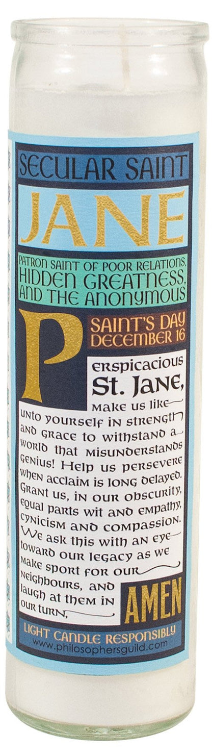 The Unemployed Philosophers Guild Jane Austen Secular Saint Candle - Unscented 8 Inch Tall Glass Prayer Votive, Made in The USA, Vegetarian Wax