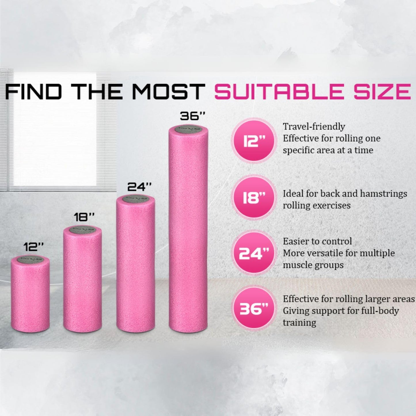 Yes4All Medium Firm Foam Rollers for Yoga & Pilates, Available in 12, 18, 24, 36 inch, Two-Layer PE Yoga Roller for Massage