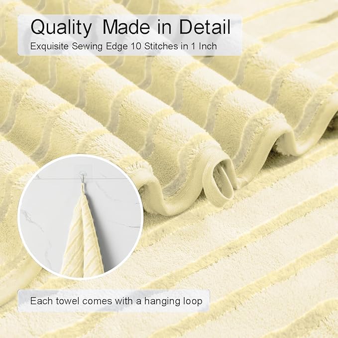 8 Pcs Light Yellow Cabana Stripe Bath Towel Set Oversize Bath Sheet-2 Bathroom