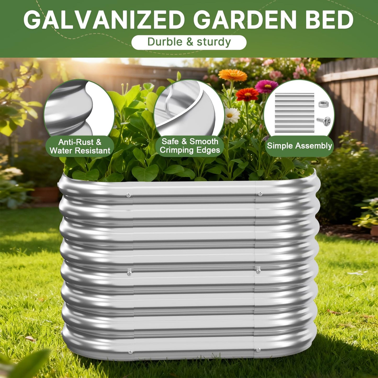 Mostmahes 4 PCS Galvanized Raised Garden Bed Outdoor, Metal Garden Bed for Vegetables, Above Ground Garden Box for Flower, Steel Raised Beds for Gardening - 2FT