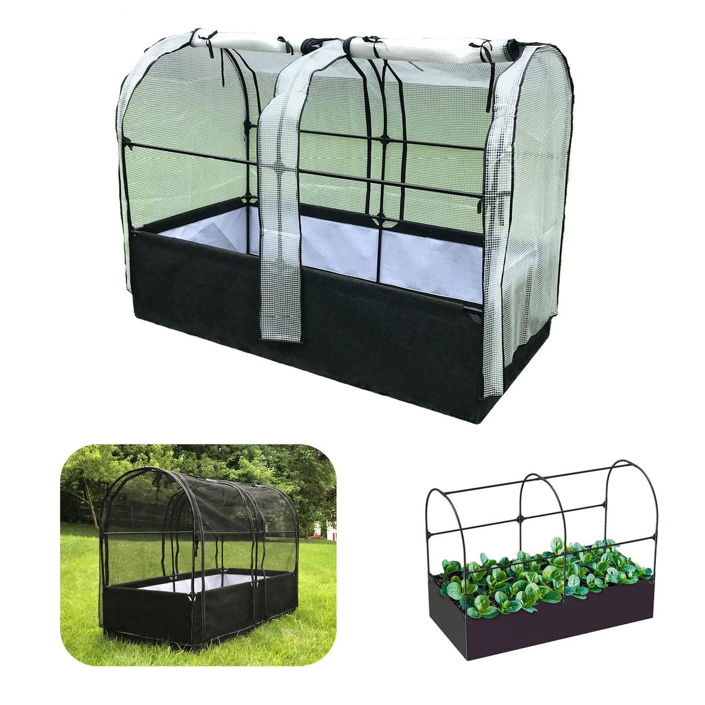 SIMPO 3-in-1 Garden System: Fabric Raised Garden Bed + Greenhouse Cover + Protective Net (36” x 72” x 53”)
