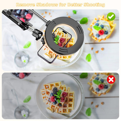 Overhead Camera Mount with Ring Light, Flexible Articulating Phone Arm Stand Compatible with iPhone, Logitech Webcam, Desk Tripod for YouTube Live Stream Cooking Nail Video Recording