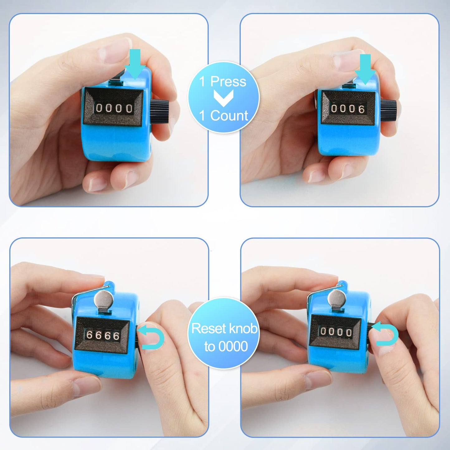 BeautyChen 3pcs Clicker Counters 4-Digit Number Count with Wrist Rope Mechanical Palm Hand Tally Counter Pitch Counter for Sport Row, Coaching, Knitting, Lap, Fishing, Golf, Sports Events Office