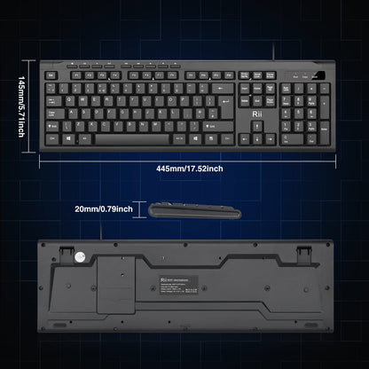 Rii RK907 USB Wired Keyboard Full Size Office Keyboard Compatible with Mac PC Tablet Windows Android Microsoft UK Layout