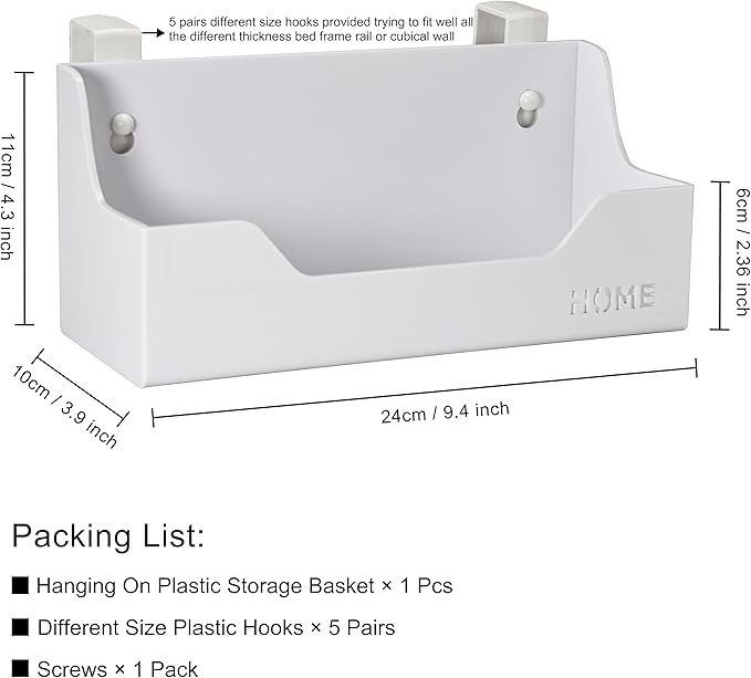 Bedside Caddy Hanging Storage Basket Little Size Plastic Beside Shelf Hang-on
