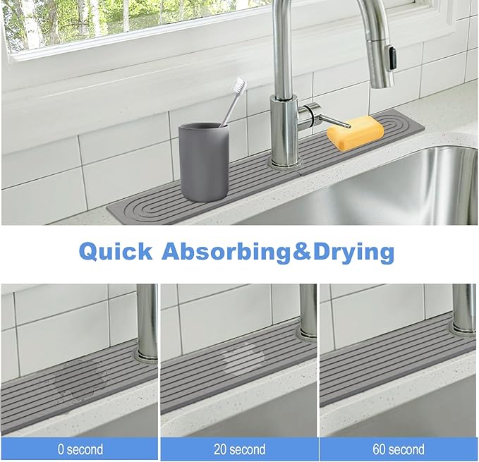 Stone Faucet Mat for Kitchen Sink- 15.6''x 3.9''Diatomite Fast-Drying Faucet Mat