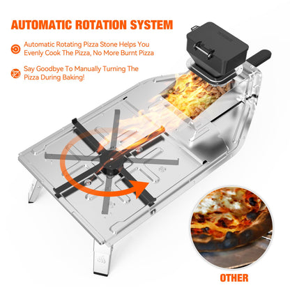 Mimiuo Outdoor Pizza Oven 12" Wood Pellet Pizza Oven with Rotating Round Pizza Stone, Portable Pizza Stove for Outside Backyard Camping Picnics