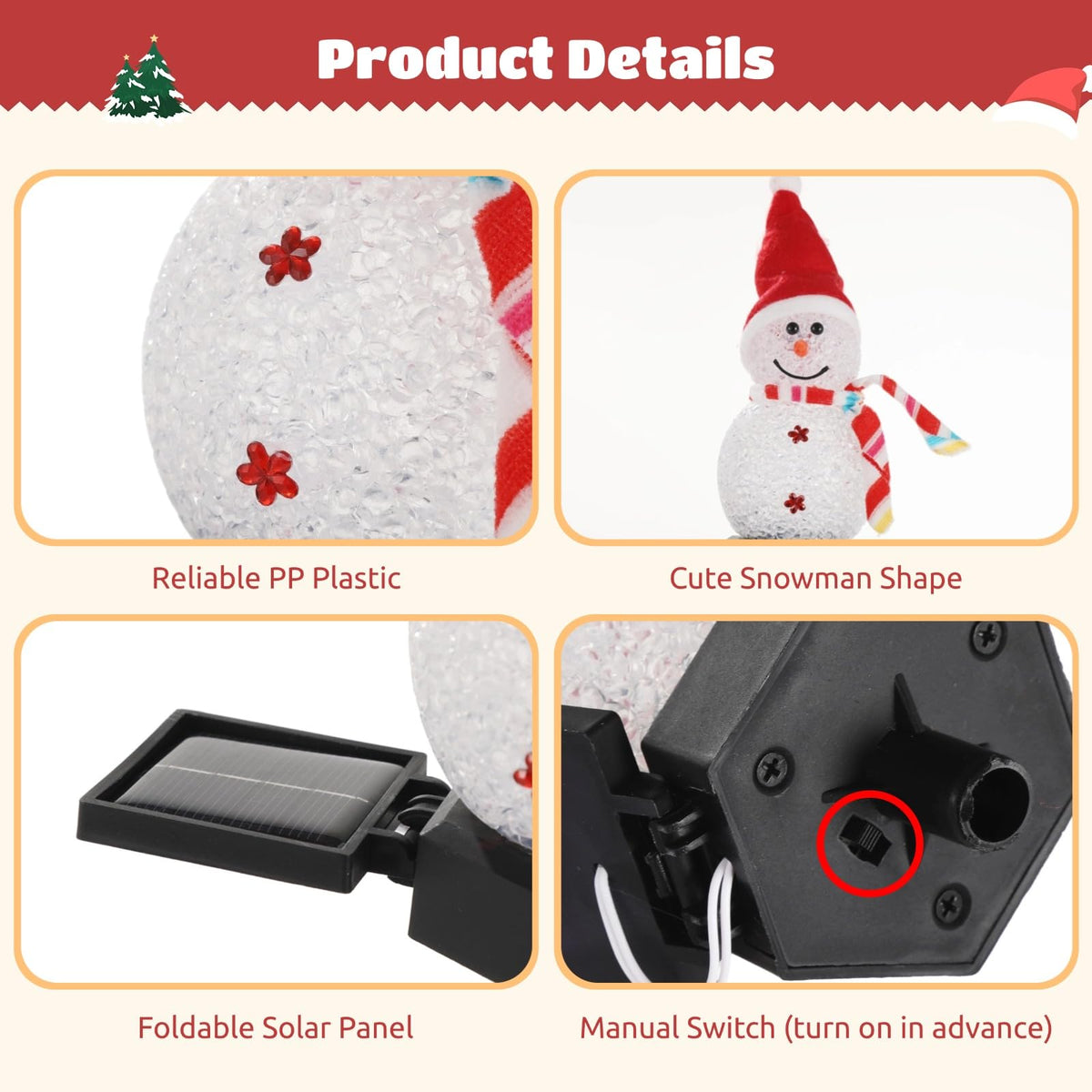 4 PCS Solar Snowman Light Decorations, Solar Christmas Snowman Stake Light, Outdoor Waterproof Solar Powered Garden Snowman Lights, Christmas Yard Decor, Decorative Pathway Light