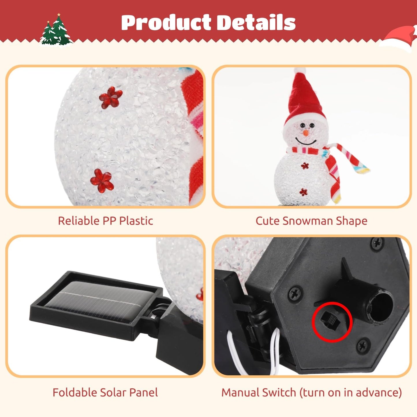 4 PCS Solar Snowman Light Decorations, Solar Christmas Snowman Stake Light, Outdoor Waterproof Solar Powered Garden Snowman Lights, Christmas Yard Decor, Decorative Pathway Light