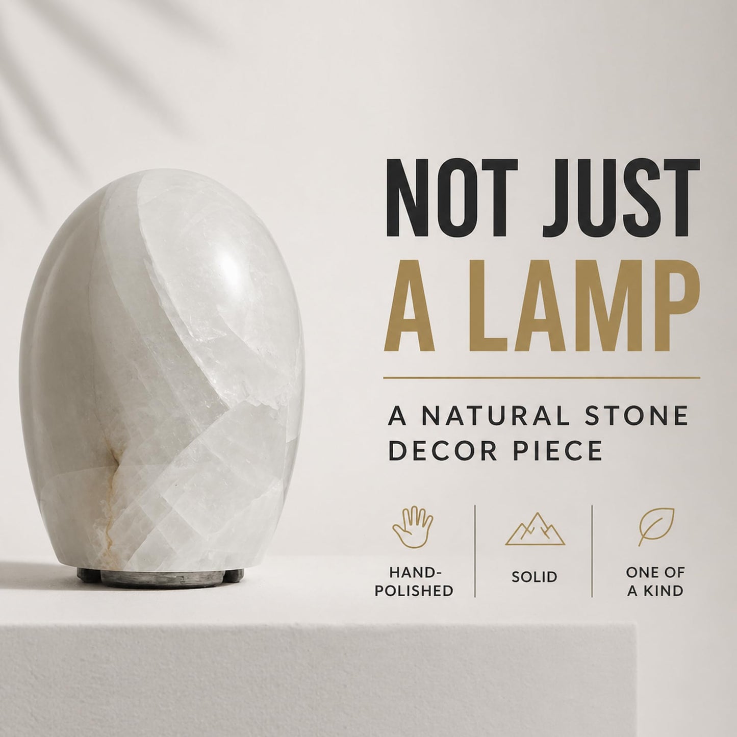 Artsolute Natural Calcite Stone Lamp – 15lbs Solid Crystal (7KG), Handcrafted One-of-a-Kind Table Lamp, Warm Dimmable Glow, Unique Home Decor & Gift