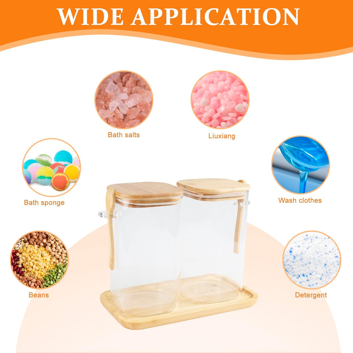 Glass Bath Salt Jars,40oz Bath Salt Container with Scoop and Airtight Lid,Clear Bathroom Salts Cellar Set for Jars with Tray,Labels and white Markers,Bathroom Decor Bathtub Accessories for Women