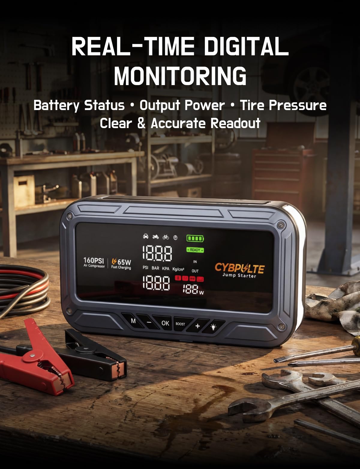 Jump Starter with Air Compressor, 8000A 160 PSI Portable Car Battery Jump Starter with LCD Display, 65W USB-C Fast Charging, All-in-One Emergency Jump Box for All Gas 14L Diesel