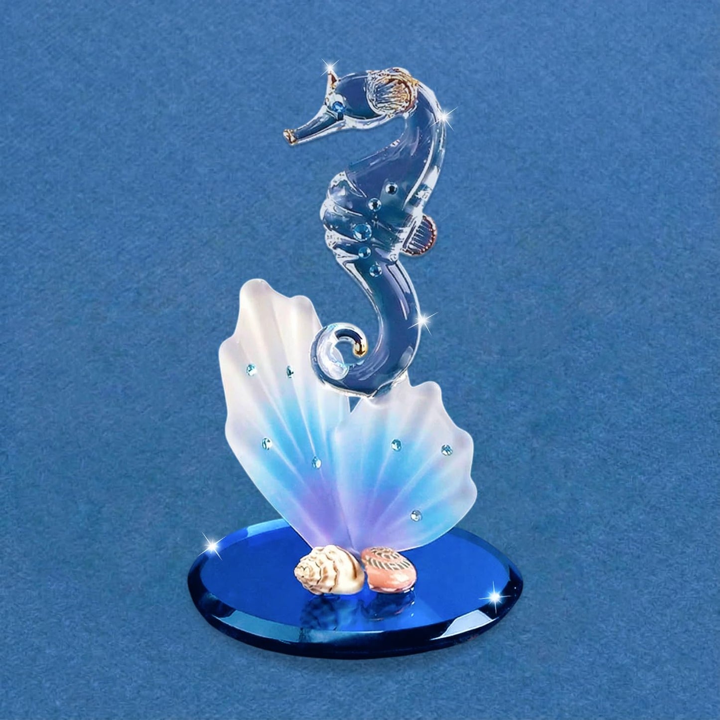Glass Baron Sea Horse on Blue Coral Figurine