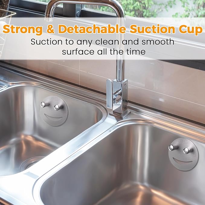 Sponge Holder, Stainless Steel Sink Caddy w/Suction Cup Installation, Sponge