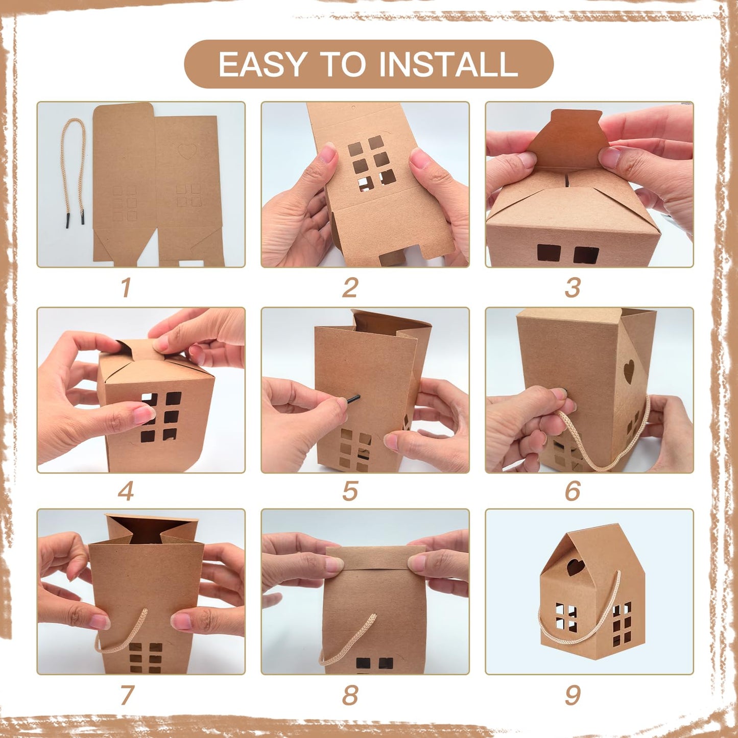 GeryVtee 36 Pcs House Gift Boxes 3x3x3inch Kraft Paper Candy Box Cardboard Treat Bags for Wedding Christmas Birthday Party Ornament Container (brown)