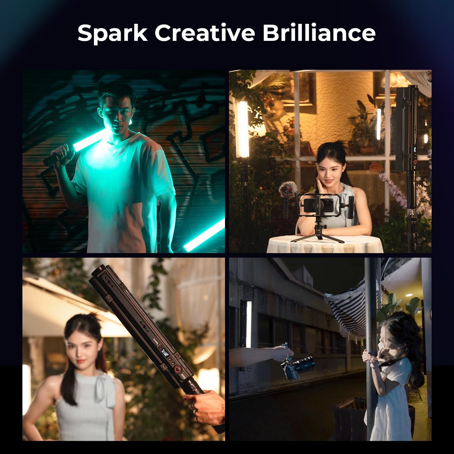 SMALLRIG RT25 RGB Tube Light Stick Kit, 25W RGBWW Led Light Wand, IP54 Waterproof, Handheld Light Bar, CRI96+, TLCI98+, 2500-10000K, for Photography, w 45Wh Battery Handle & Barndoor