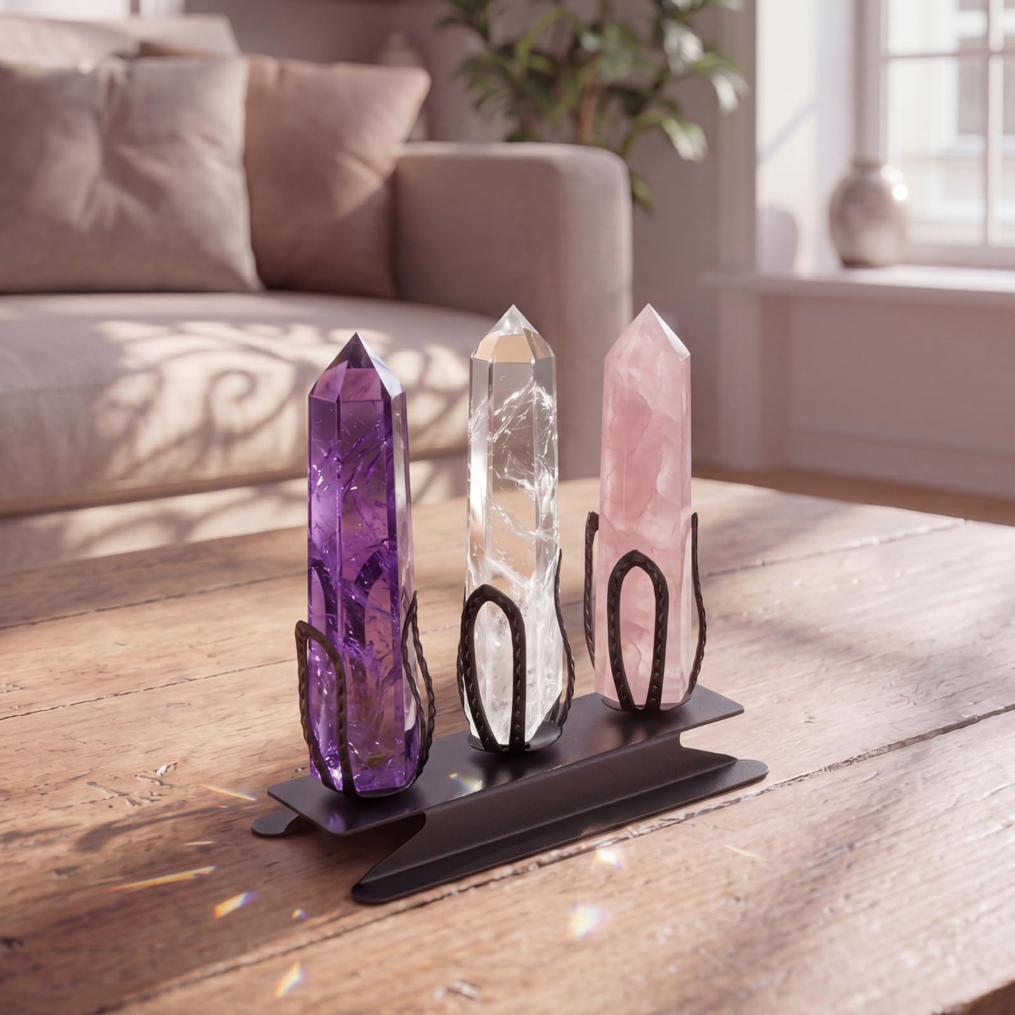 Hicarer Crystal Ball Display Stand Bohemian Black Metal Holder for Natural Stones Geode Mineral Specimen Marbles Crystal Sphere Pedestal Removable Home Desktop Decor Boho Gift
