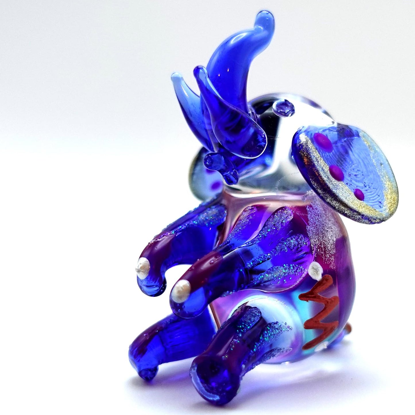 Sansukjai Elephant Sit Miniature Tiny Figurines Hand Painted Blown Glass Art Home Décor Animal Collection Gift (Multi-Purple)