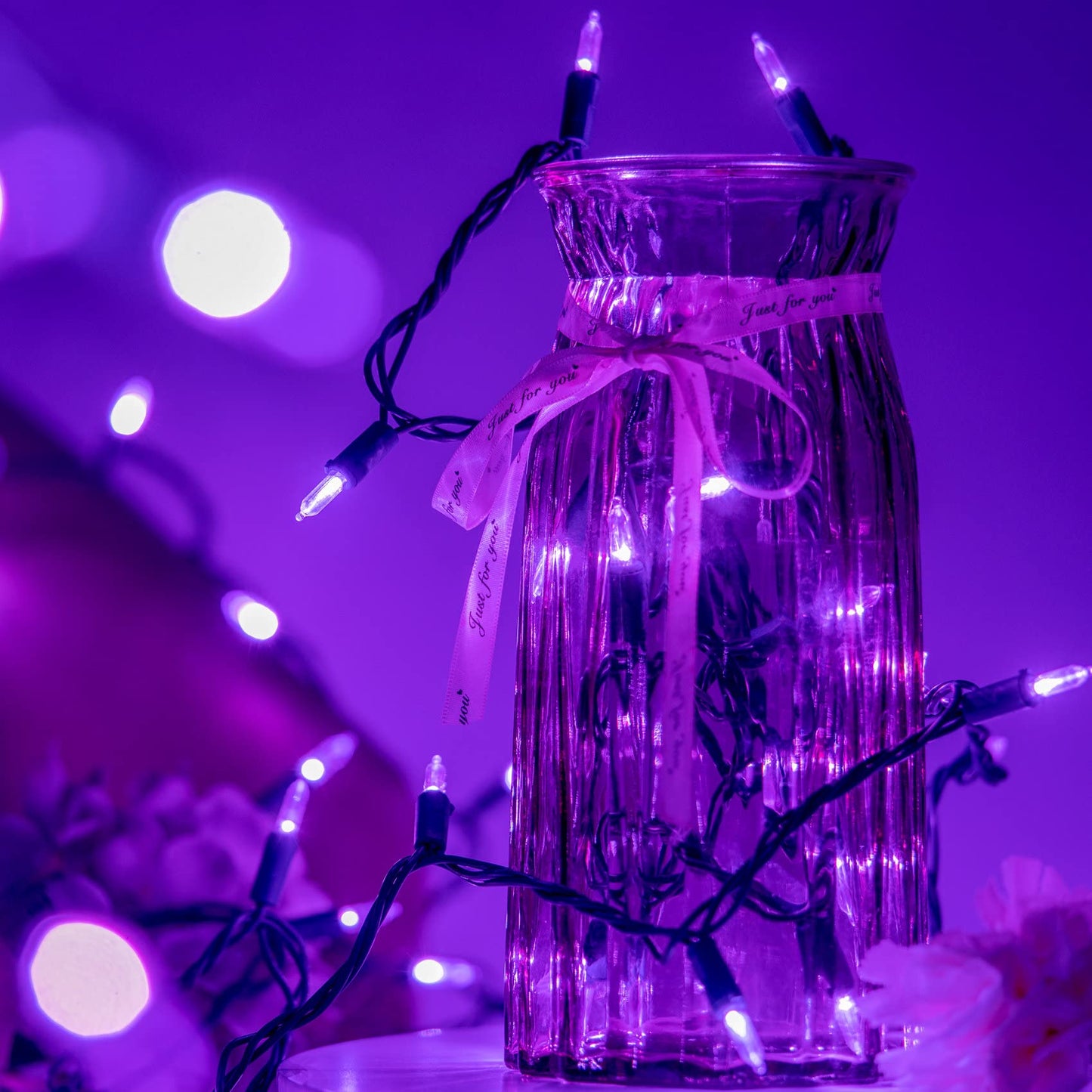 YULETIME 200 Purple LED Christmas Lights, 66 ft Green Wire UL String Light