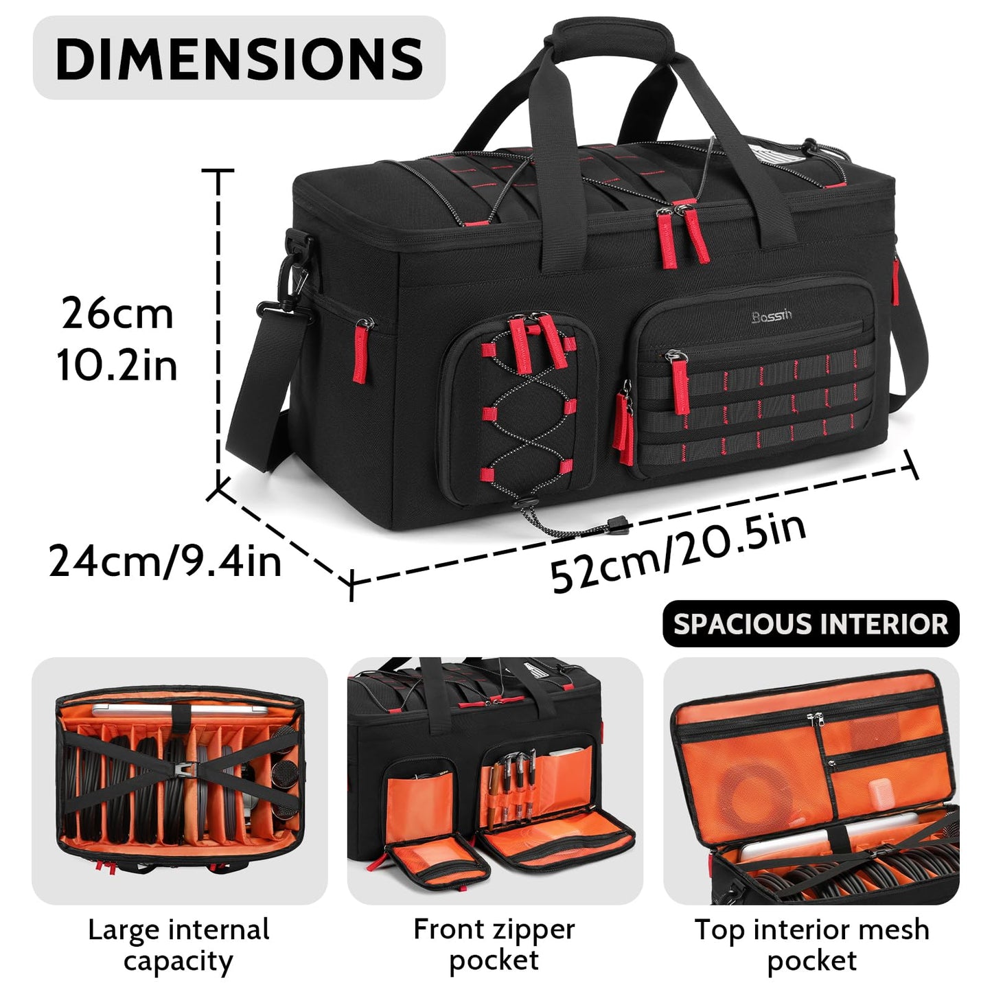 DJ Cable Gig Bag for Equipment, DJ Cable Organizer Backpack with Detachable Dividers and Padded Bottom, DJ Mixer Bag for Music Gear Accessories with 15.6'' Laptop Compartment (Black)