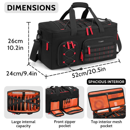 DJ Cable Gig Bag for Equipment, DJ Cable Organizer Backpack with Detachable Dividers and Padded Bottom, DJ Mixer Bag for Music Gear Accessories with 15.6'' Laptop Compartment (Black)
