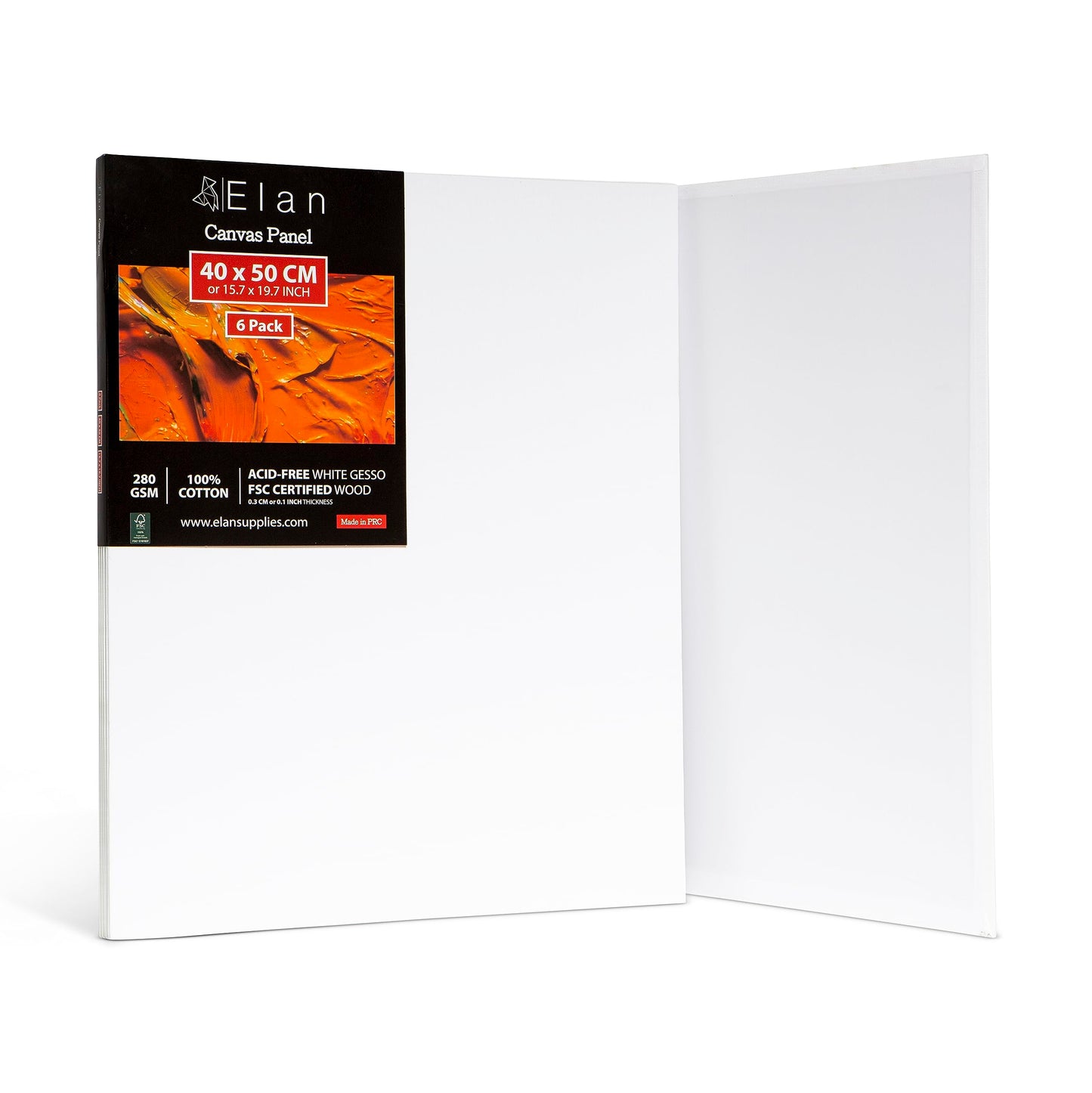 Elan Cotton Canvas Panels for Painting 40x50 CM, 6-Pack Acid-Free Art Canvases for Painting, Triple Primed Blank Canvases for Art, 40x50 Canvas Boards