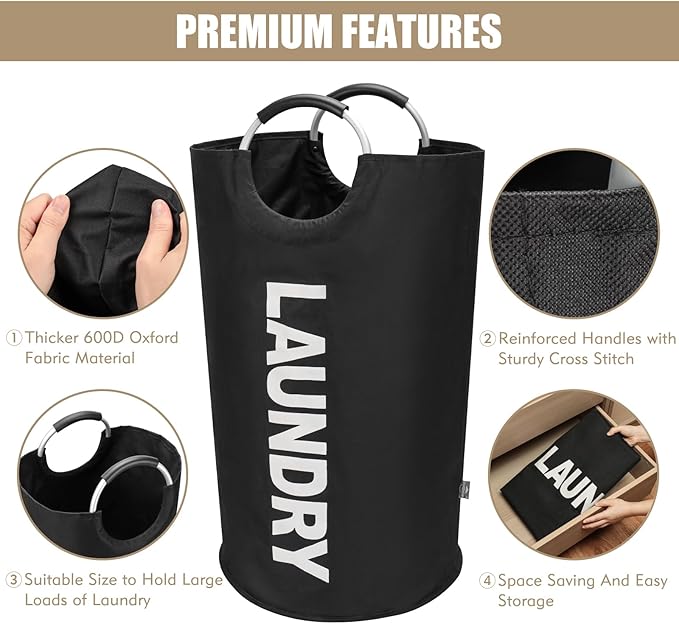 DOKEHOM 90L Large Laundry Basket, Collapsible Laundry Bag, Freestanding Tall