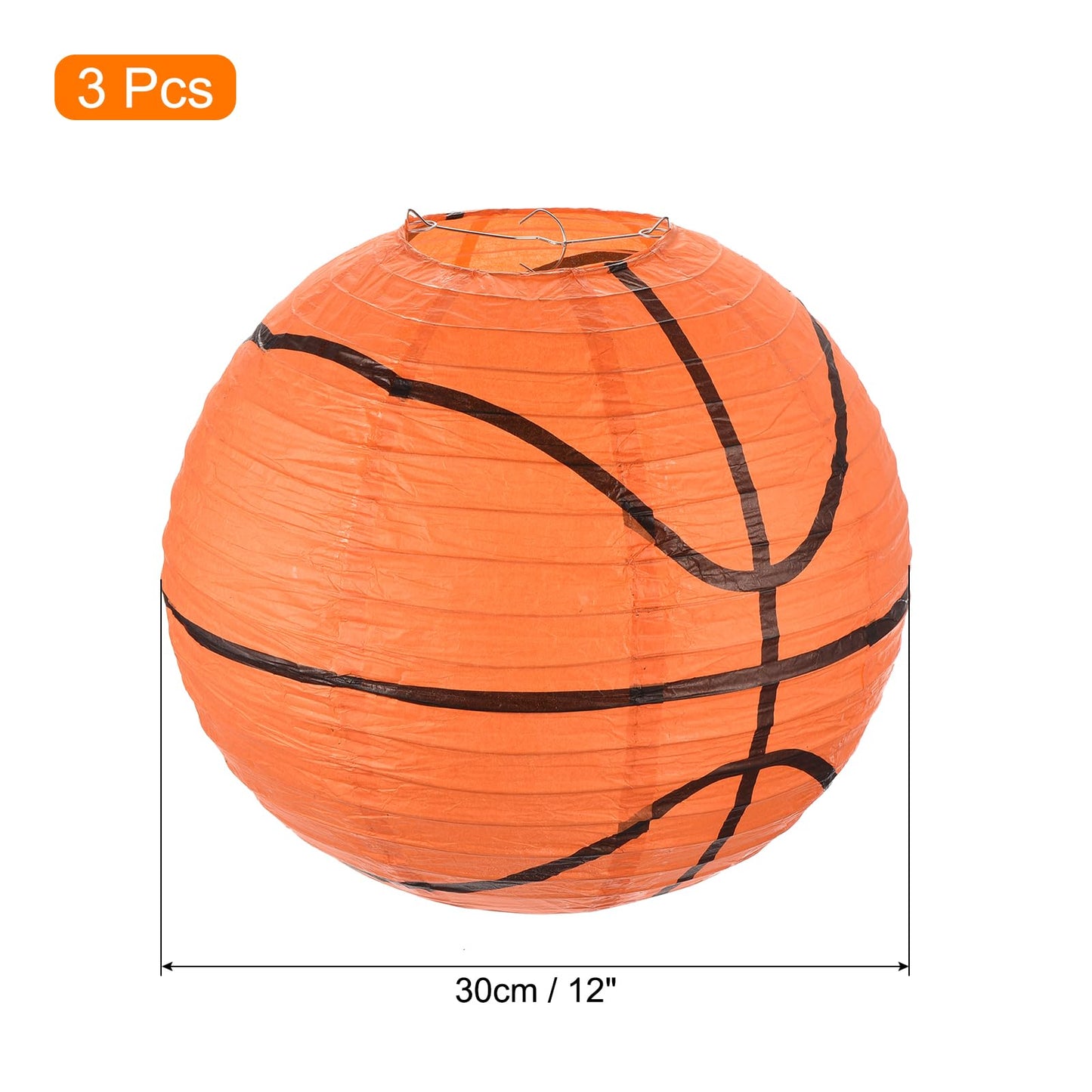 MECCANIXITY Basketball Paper Lanterns, 12" Round Hanging Chinese/Japanese Lantern Decoration for Home Birthday Party Wedding Christmas Classroom Decor, Orange 3 Pcs