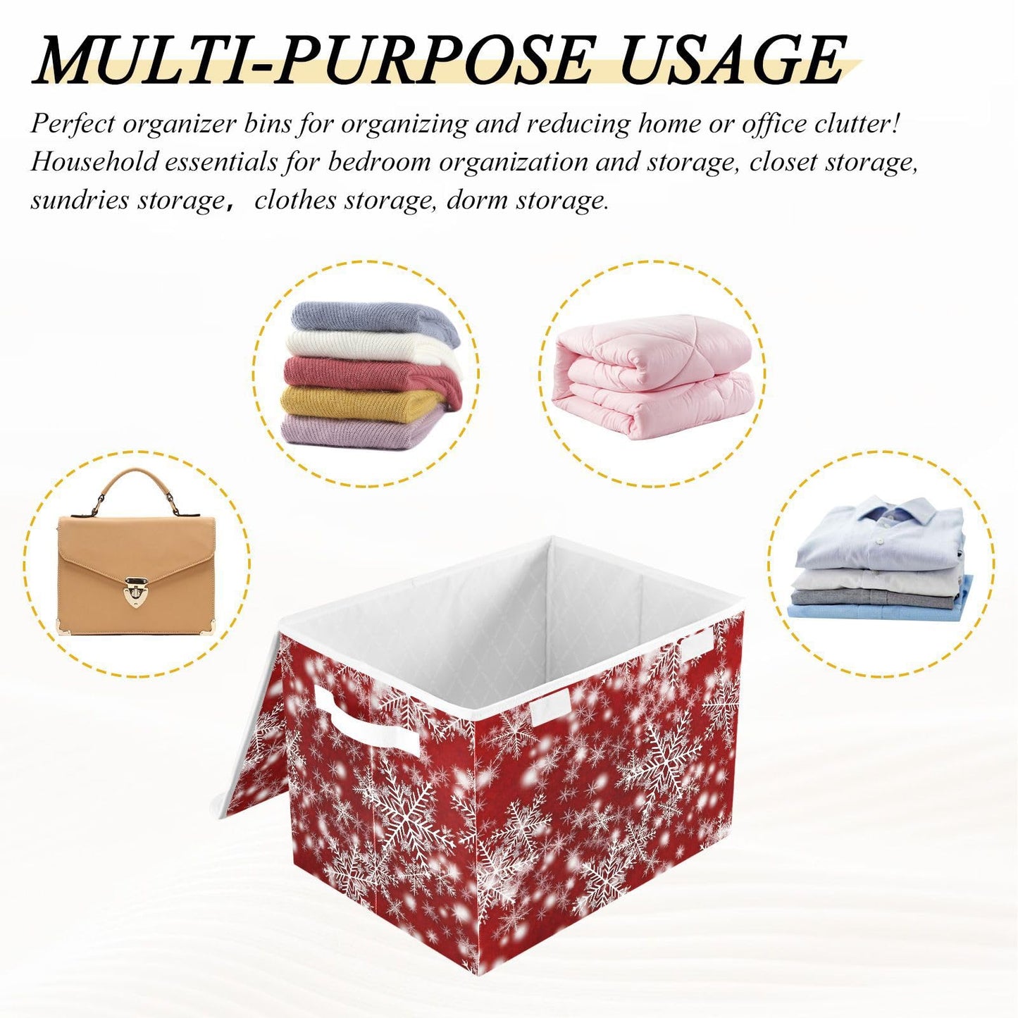 senya Christmas Baskets Collapsible Storage Bins with Lids, Christmas Background with Snowflakes Red Storage Boxes Clothes Baskets for Organizing