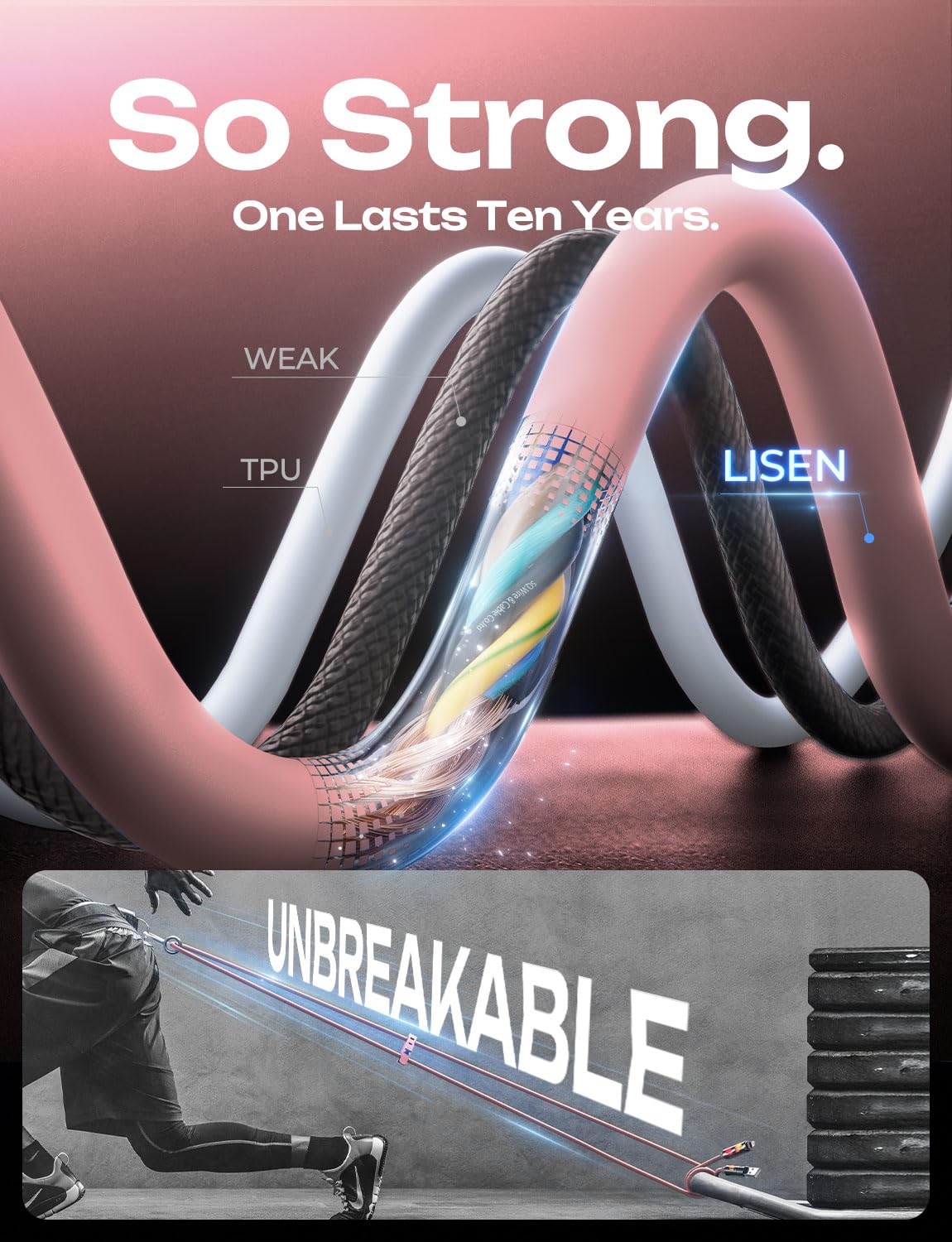 LISEN USB C to Lightning Cable, 240W 4 in 1 Charging Cable 6.6FT, Chubby USB A/C to C/Lightning with Light for iPhone Air 17 16 15 14 Pro/MacBook/iPad/Samsung/Switch 2, Multi Chargers for All Devices
